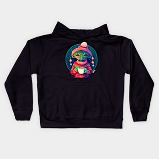 Christmas Funny Alien Drinking Coffee Wearing Sweater Kids Hoodie